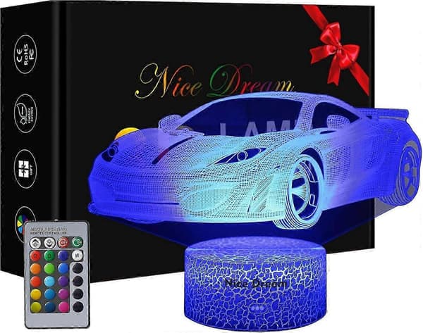 Bilgave til gutter, Racingbil 3D LED illusjonslampe, nattlys for gutter