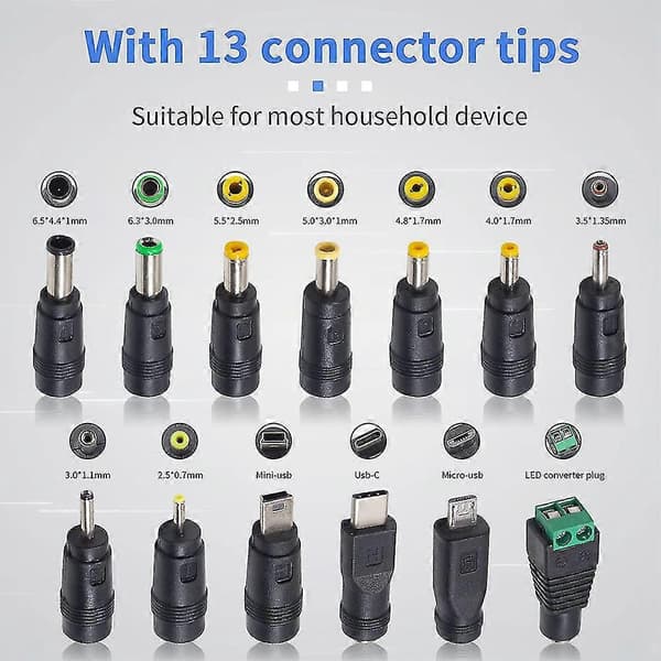 5V DC 5,5 2,1 mm Jack Opladerkabel Strømkabel, USB til DC Strømkabel med 13 Udskiftelige Stik – LS