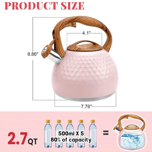Tekanne, 3L Rustfritt Stål Husholdning Plystrende Tekanne Rosa—ls
