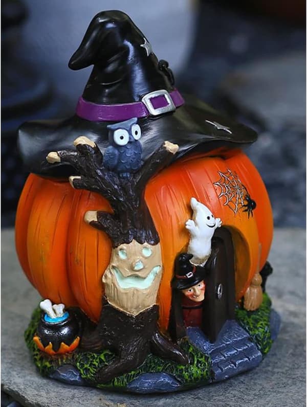 Halloween gresskarhus dekorasjon harpiks hage lysende heks spøkelse kunsthåndverk pynt