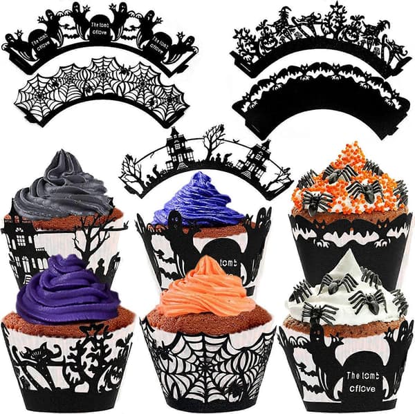 Cupcake Wrappers Sorte Flagermus Cupcake Wrappers Cupcake Liners Spøgelse Cupcake Dekorationer Tema Festartikler A2 500pcs
