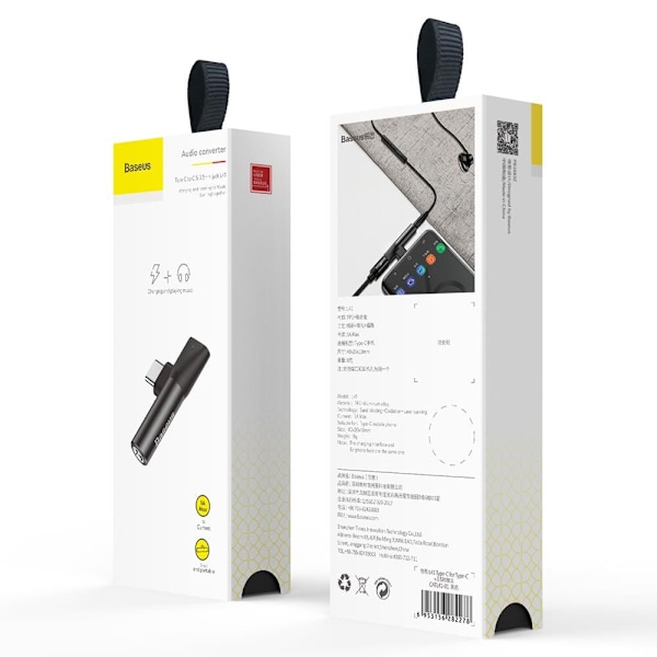 Baseus-sovitin L41 USB-C–USB-C – 3,5 mm liitin musta Svart