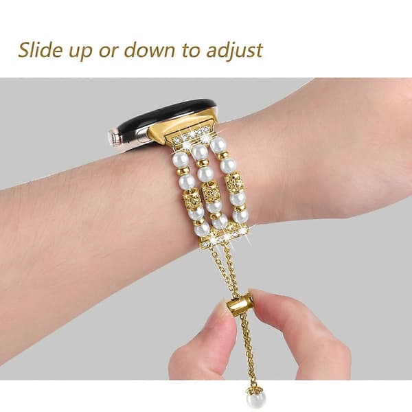 Til Google Pixel Watch Perle Halv Armbånd Urrem—ls Gold