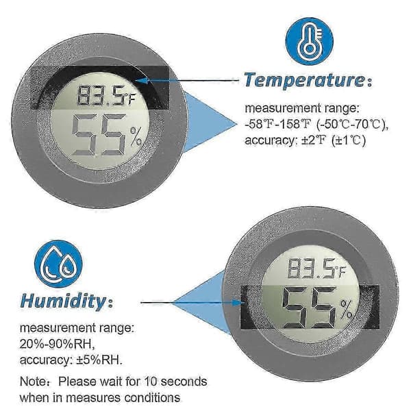 10-pakning Mini Hygrometer Termometer Måler Digital LCD-skjerm for Drivhus Barnehage Reptil Inkubator—ls