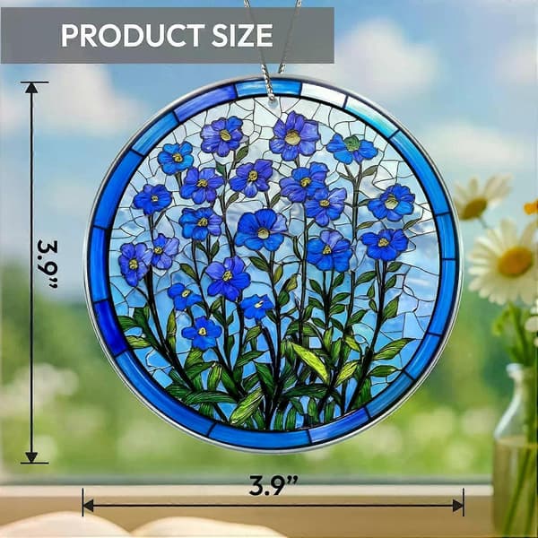 Blå akryl solfanger til vindue, Forglemmigej blomster hængende pynt, mindehaveindretning, solfanger i malet glas til vindue, glasvind 2pcs