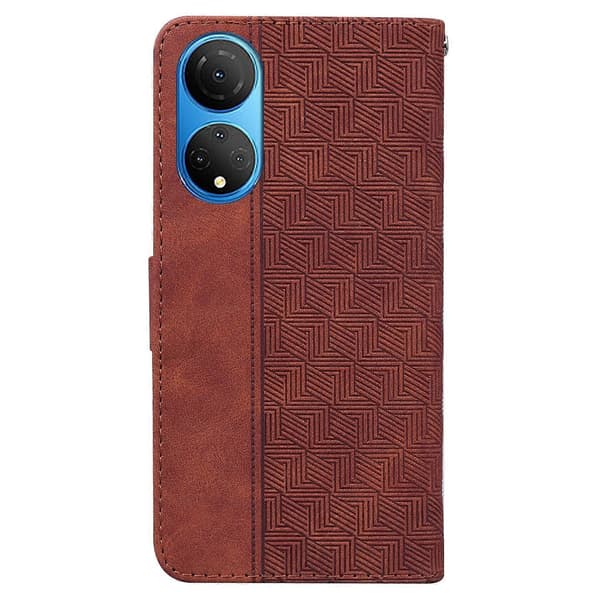 Til Honor X7 Geometrisk præget lædertelefoncover Brown