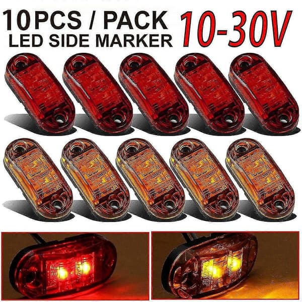 5x rav + 5x rød LED bil lastebil tilhenger bobil oval 2,5 tommer sidemarkeringslys – LS