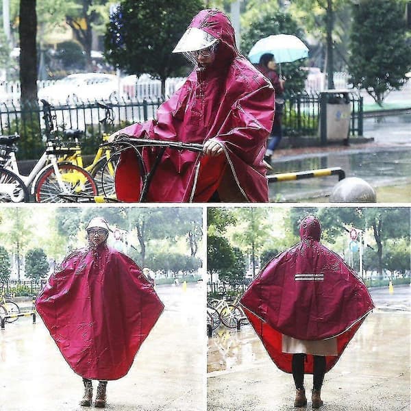 Regnponcho til camping cykel regnfrakke regnslag med hætte, poncho rød