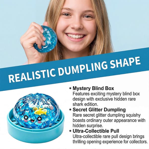 Ocean Series Haj Skinnende Dumplings Blød Langsom Elastisk Trykkugle Sensorisk Klemmelegetøj Realistisk Mantou Blæksprutte Dekompression