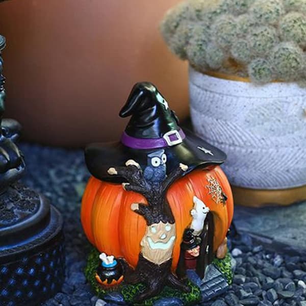 Halloween gresskarhus dekorasjon harpiks hage lysende heks spøkelse kunsthåndverk pynt