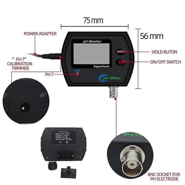 Ph-990 Nøjagtig Ph-måler til Akvarium Multi-parameter Vandkvalitetsmonitor Online Ph-monitor US Pl—ls