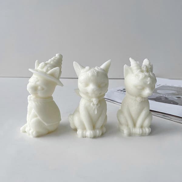 3D Katteformet Stearinlys Silikoneform til DIY Håndlavede Stearinlys Ornamenter Form Håndværksfremstillingsværktøj Bageform[ls] horned kitten