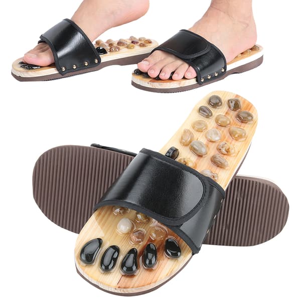 Fodmassagetøfler med sten, akupunktur-sandaler til afslapning, sundhedssko, sort, 39-40