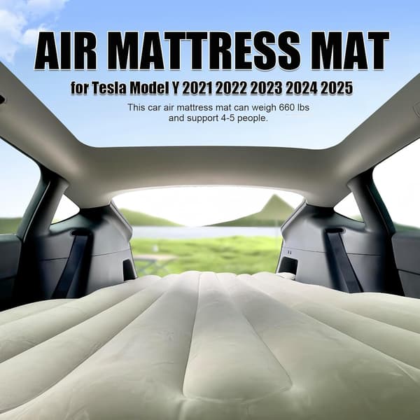 Camping Mattress Compatible with SUV Tesla Model Y (2021–2025) Self-Inflating Wireless Pump Lamp Beige Beige beige