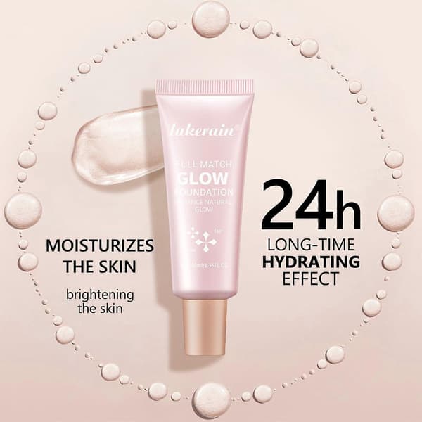 LongLasting Matte Glow Liquid Foundation #4, Lätt Full Täckning Ansiktsmakeup—ls