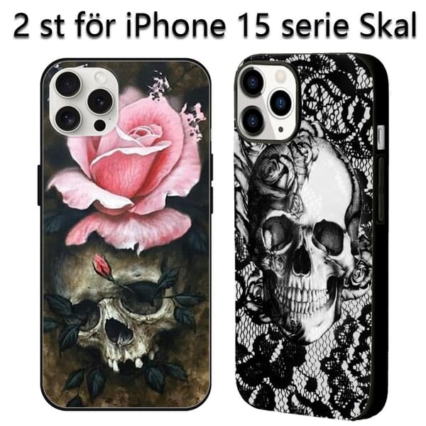 2-pak Dødningehoved iPhone 15 Pro Max Mobilcover, Malet Silikone iPhone 15 Pro Max Cover til iPhone 15 Plus 15 Pro Max Black—ls Black iPhone 15 Pro Max