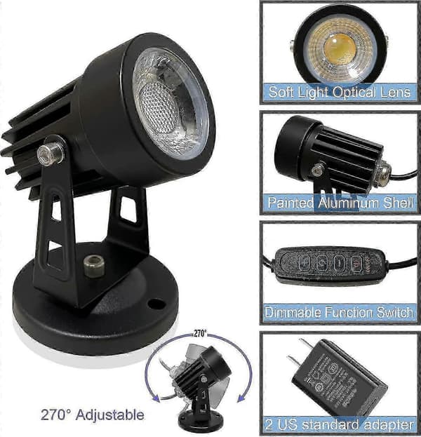 2 stk. dæmpbare LED-spotlights til indendørs planter, 3-farvet justerbar uplight med afbryder 2 st