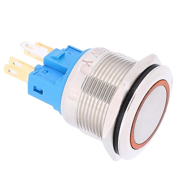 2 stk. AC220V 22mm Ring Selvspærrende 6-benet trykknapkontakt Rustfrit stål trykknapkontakt Orange