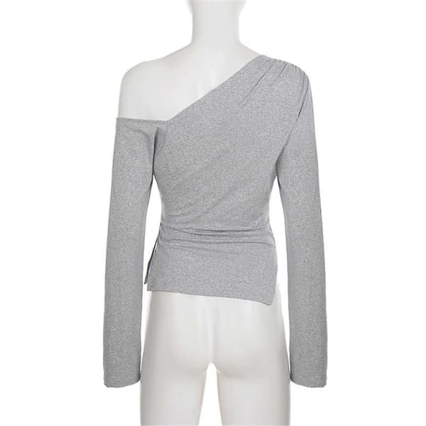 Dame Langærmet Off Shoulder Bluse Ruched Asymmetrisk Slids Top Til Fest Slim Fit Basic T-shirt til Hverdagsbrug M—ls M