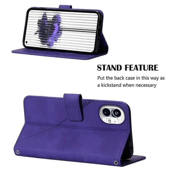 (Ny) For Nothing Phone 1 3D-preget flip-deksel i skinn Purple