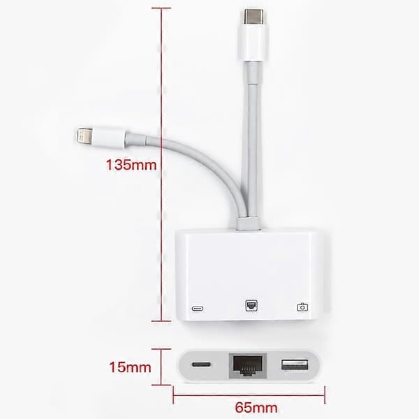 NK-107 Pro 3 i 1 USB-C / Type-C + 8-bens han til USB + RJ45 + 8-bens opladningshun-interfaceadapter Not Specified