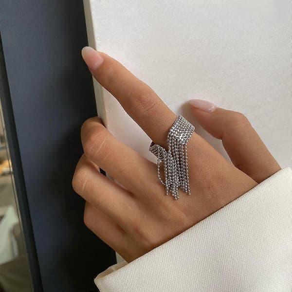 Rustfrit Stål Kæde Kvast Fingerring Justerbar Belagt Smykke—ls Silver