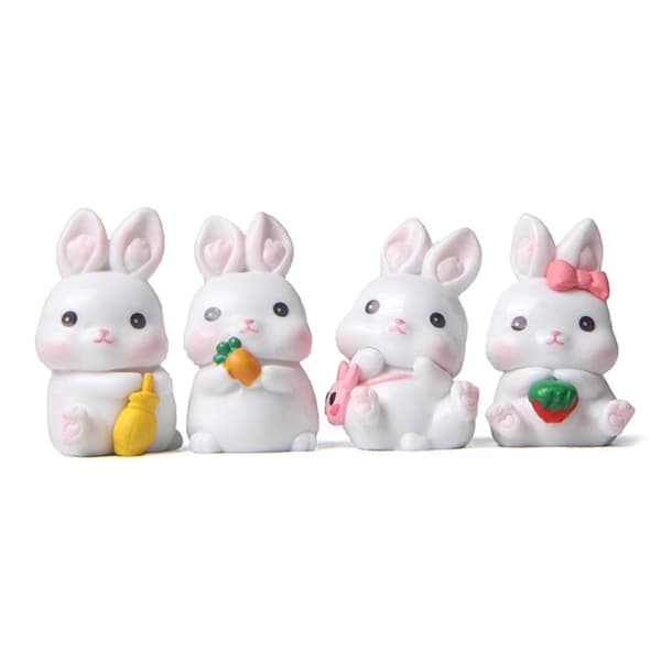 Påskeharepynt Sæt med 4 Miniature Harpiks Kaninfigur Kagepynt—ls