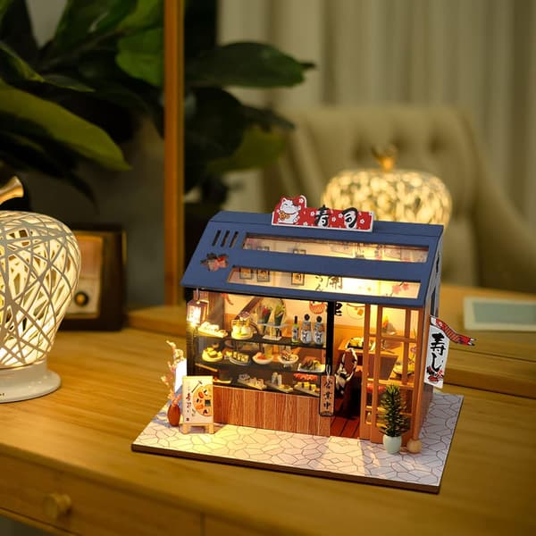 Book Nook, Japanese Miniature House Kit, Miniature House with Protective Case and LED Light