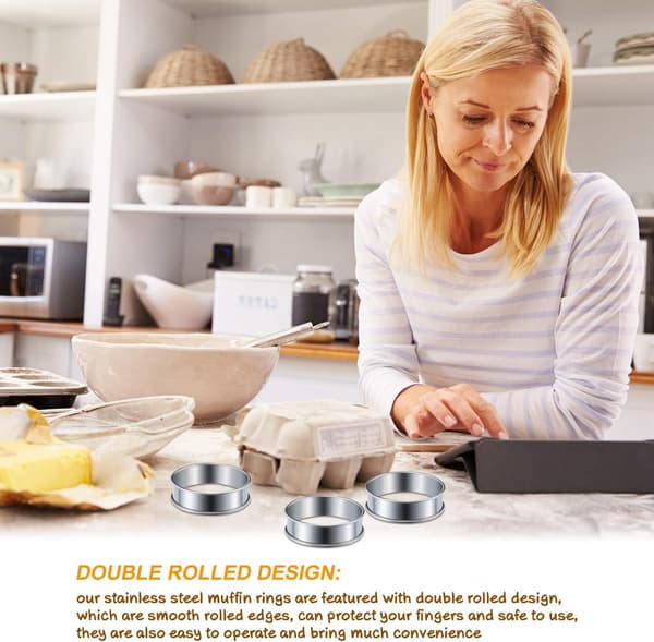 6-delt engelske muffinringe, 8 cm dobbeltvalsede tærteforme, rustfri non-stick runde forme, til hjemmebagning—ls