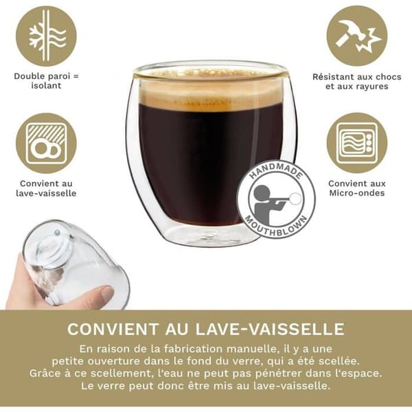 Dubbelväggiga espressoglas, set om 6, 100 ml, mockakoppar, termoglas med svävande effekt