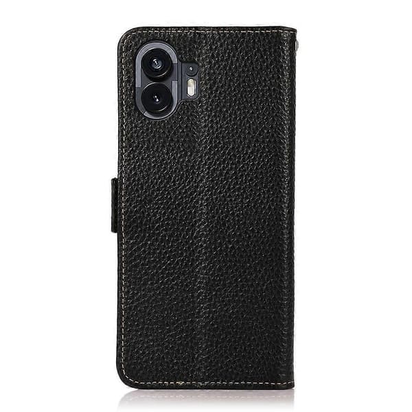 KHAZNEH Sidomagnetiskt Litchi Läder RFID-telefonfodral för Nothing Phone 2 Black