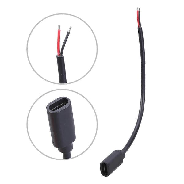 15 cm/100 cm USB-C hunn til 2-pinners bar ledning pigtail strømkabel – ls 1m