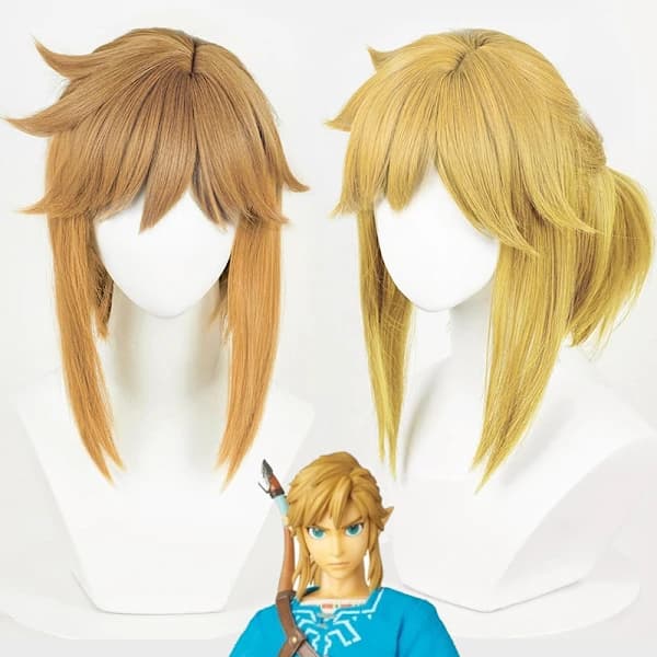Link cosplay lyhyt peruukki korvilla (keltainen)