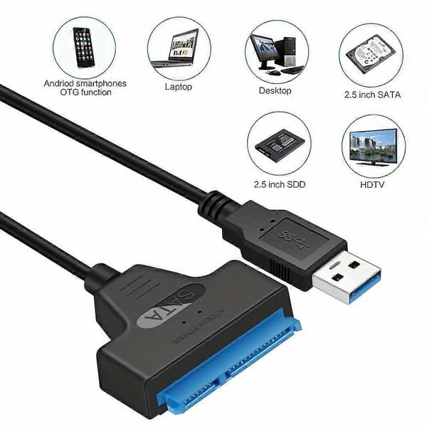 SATA–USB 3.0 -sovitinkaapeli 2,5 tuuman kiintolevylle HDD/SSD, kiintolevysovitinmuunnin tukee UASP:tä (musta)[ls] double