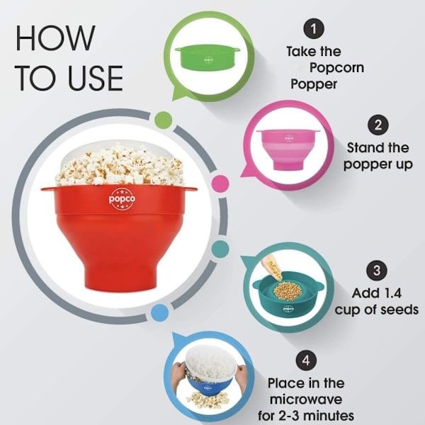 Foldable Popcorn Maker Bowl - Make Popcorn in the Microwave - Red