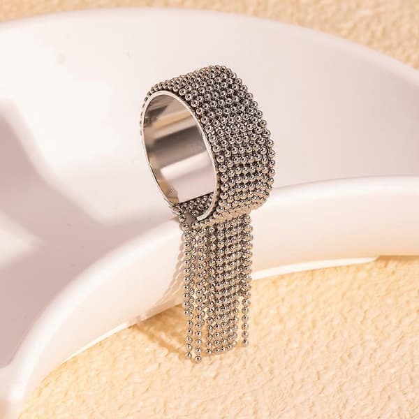 Rustfrit Stål Kæde Kvast Fingerring Justerbar Belagt Smykke—ls Silver