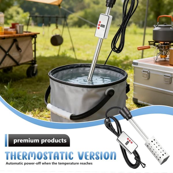 Dypvarmer - Rustfrit stål, 2500 W, Elektrisk dypvarmer, Varmeelement, Termostatstyret vandvarmer, Rejsedypvarmer—ls