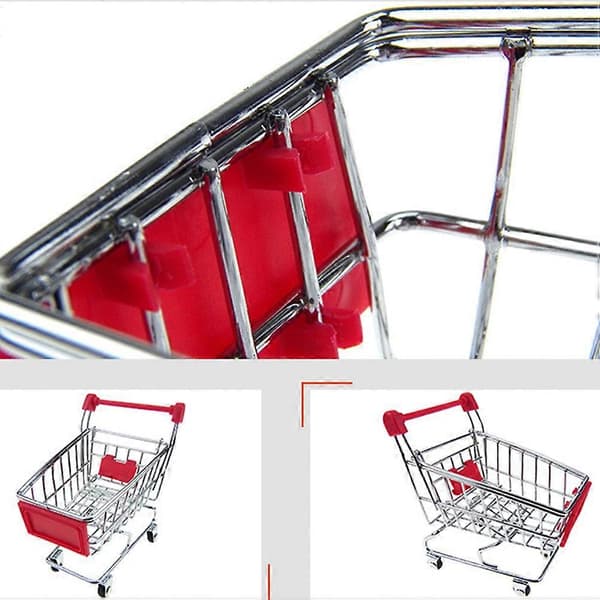 Mini handlekurv i metall for barn, sølv tralleleke
