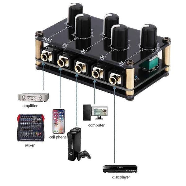 Stereo Mini Mikser 4-kanals Mini Lydmikser Lyd Stereo Passiv Mikser—ls