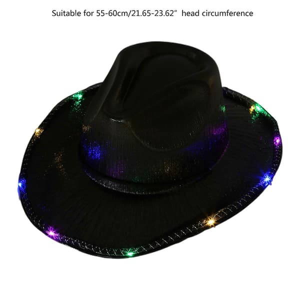 Neon Cowboyhat Glødende Glitter Vild til Polterabend Disco Glitter Cowboyhat Discohat til Skuespiller Skuespillerinde Sort Black