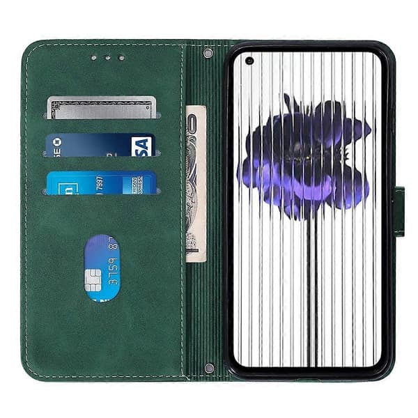 (Ny) For Nothing Phone 1 3D-preget flip-deksel i skinn Dark Green