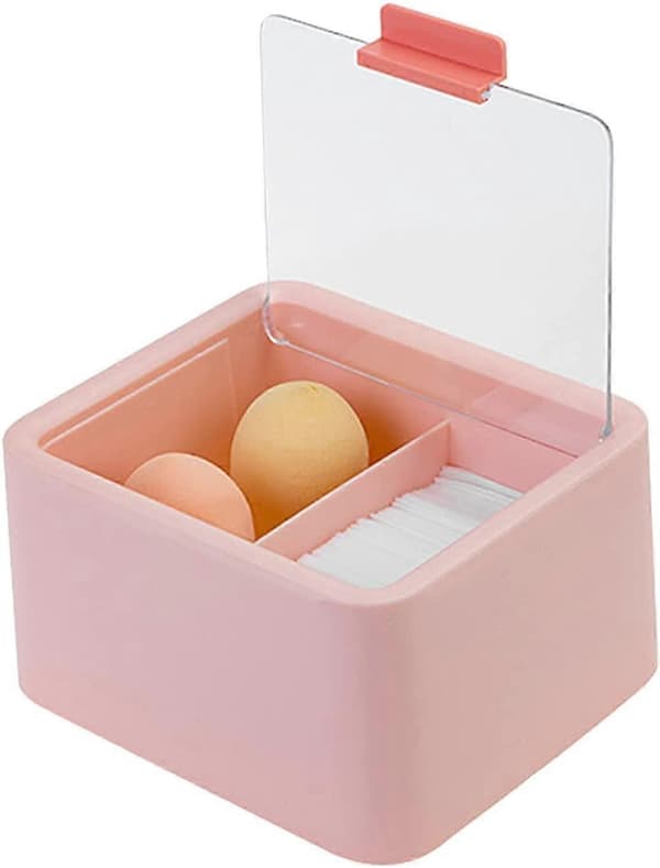 1 st bomullspinnhållare, förvaringsställ med transparent lock, bomullsrondellbox, rosa
