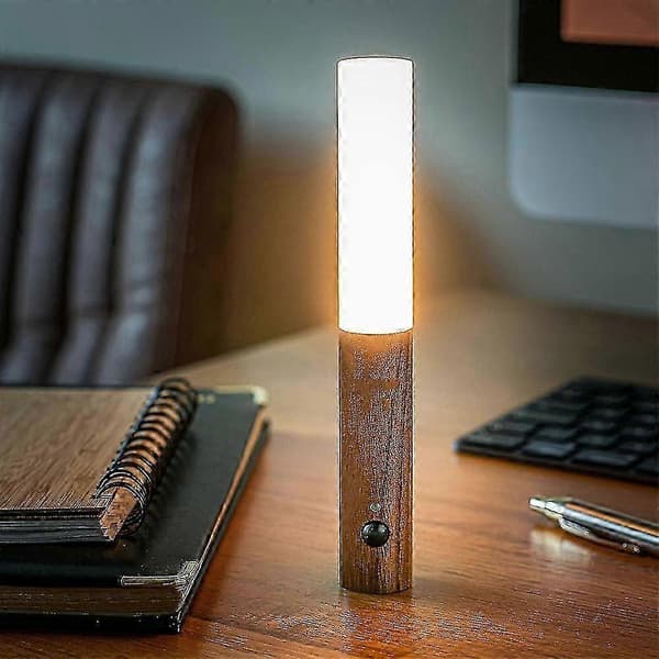 Bevægelsessensor Smart Baton LED-lys Lampe Trådløs Magnetisk Base USB Genopladelig Walnut