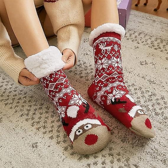 Varme, bløde hjemmesko-sokker til kvinder, fluffy sherpa-fleece-sokker – ls Red