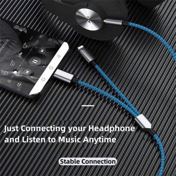 Braided Nylon USB C & Lightning to 3.5mm Jack Audio Adapter Aux Cable