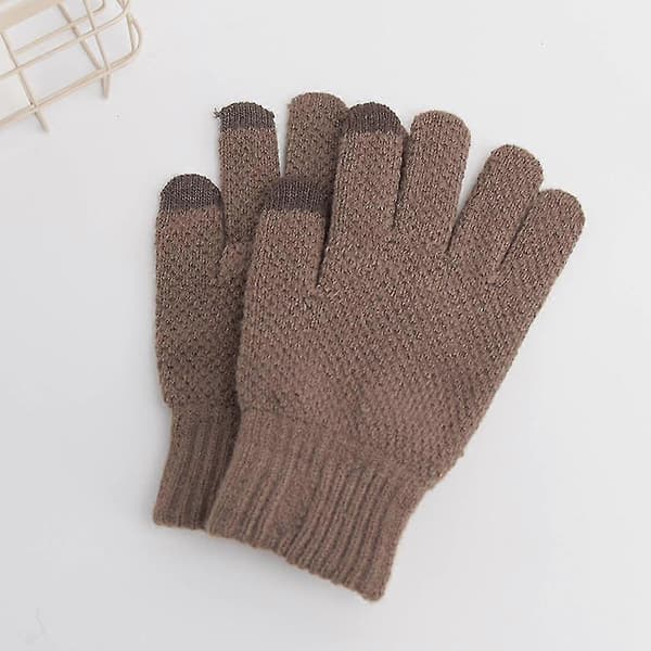Vintercykelhandsker Touch Screen Handsker Varme Fleeceforede Strikhandsker Elastisk manchet Khaki
