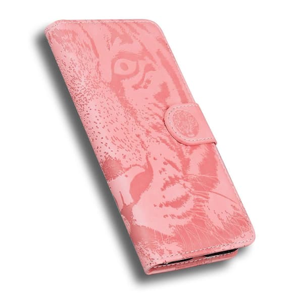 For Nokia C21 Tiger Embossing Pattern Horisontal Flip Lærtelefonveske Pink