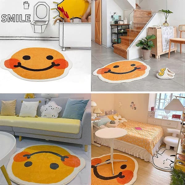 Tæppe med Smiley-ansigt til stue, superabsorberende skridsikkert tæppe, blød og sød dørmåtte til entréen, gulvtæpper til boligindretning, badeværelsestæppe