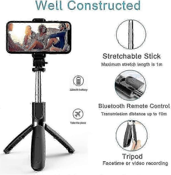 Bluetooth Selfie Stick Stativ for Telefoner og Kameraer, Ideell for Reise