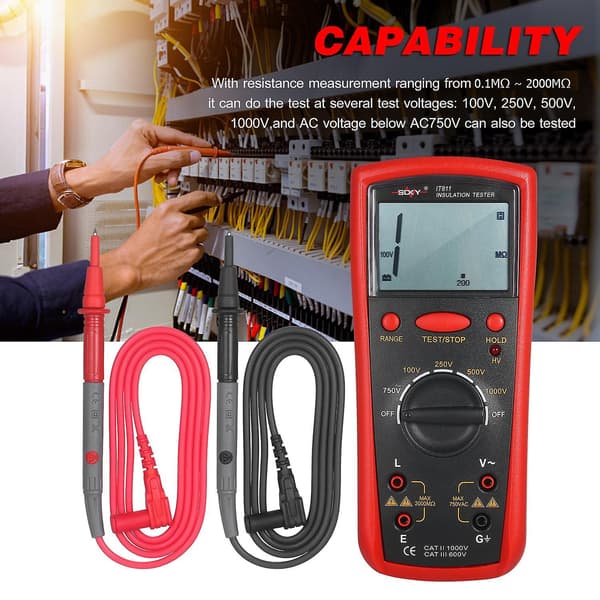 Isolasjonsmotstandsmåler Digital Megger Ohmmeter Håndholdt Isolasjonstester 1M Ohm -20G Ohm red